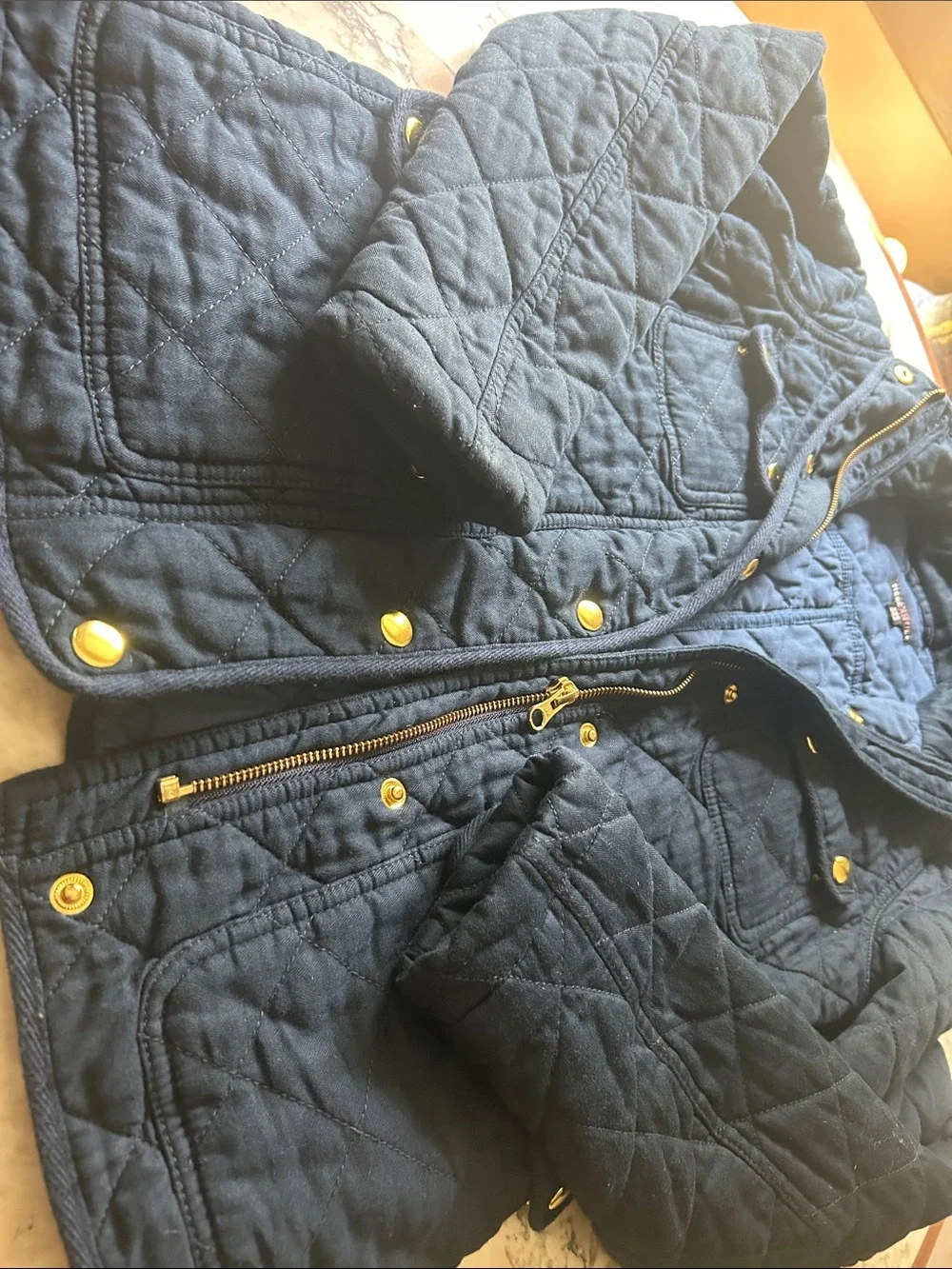 J. Crew Quilted Navy Jacket with Gold Hardware